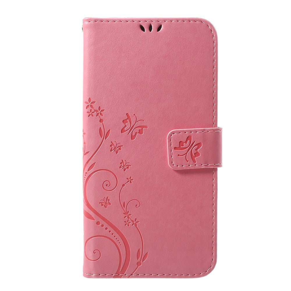For iPhone XS Max 6.5 inch Imprint Butterfly Flower Stand Wallet Leather Cover with Strap