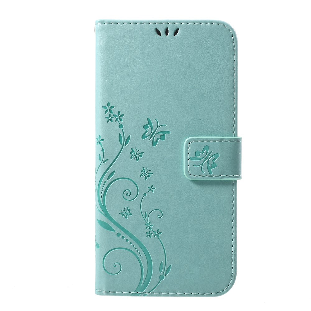 For iPhone XS Max 6.5 inch Imprint Butterfly Flower Stand Wallet Leather Cover with Strap