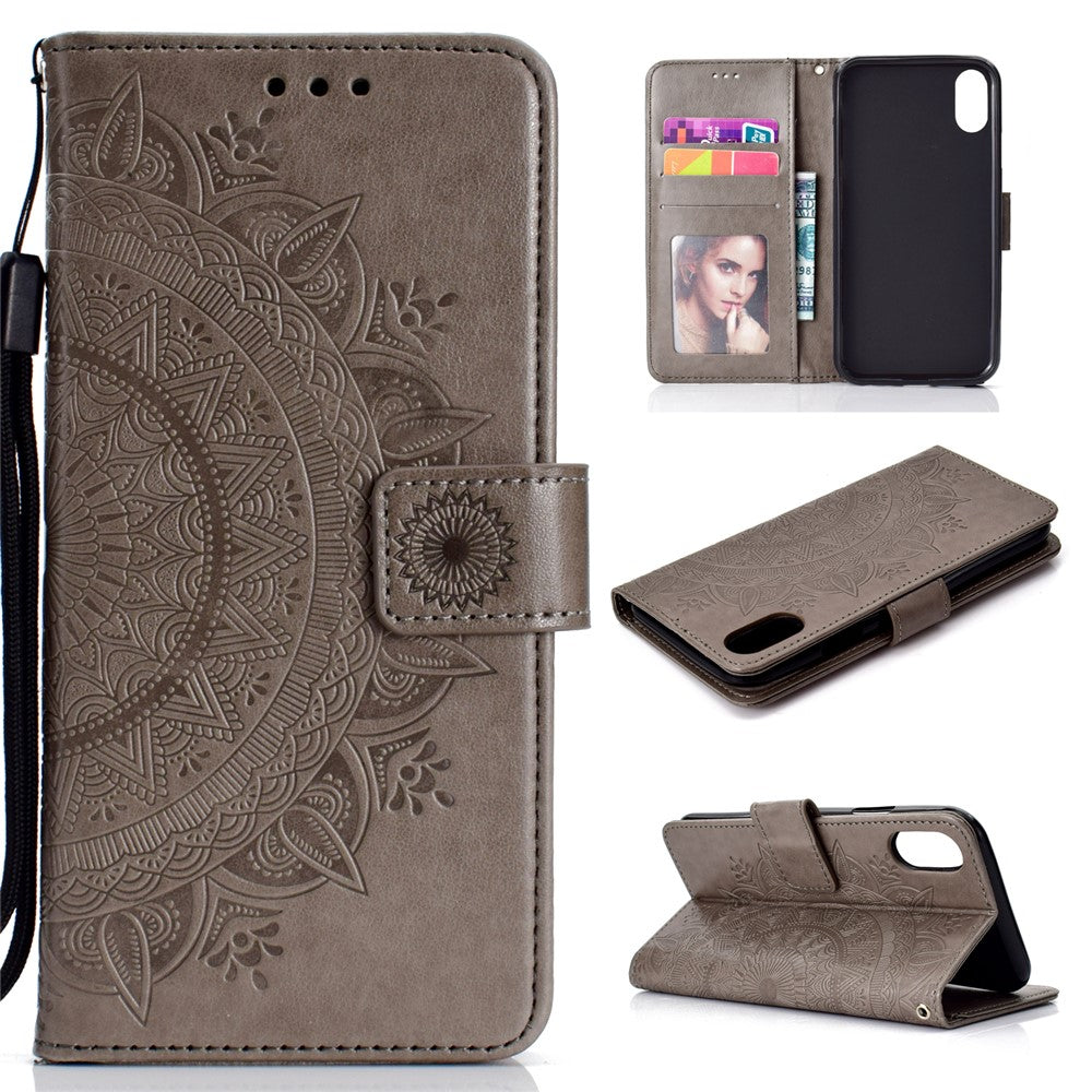 Imprinted Mandala Pattern Wallet Leather Case for iPhone XS Max 6.5 inch