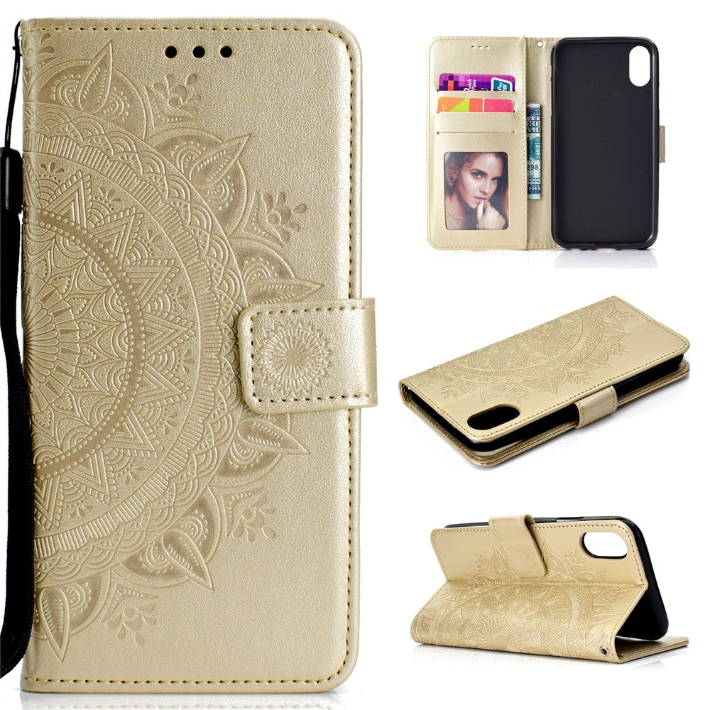 Imprinted Mandala Pattern Wallet Leather Case for iPhone XS Max 6.5 inch