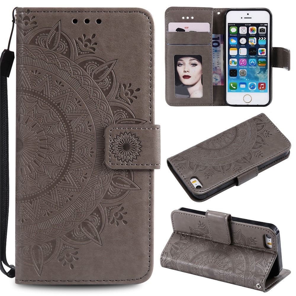 Imprinted Mandala Pattern PU Leather Protection Mobile Phone Case for iPhone SE/5s/5