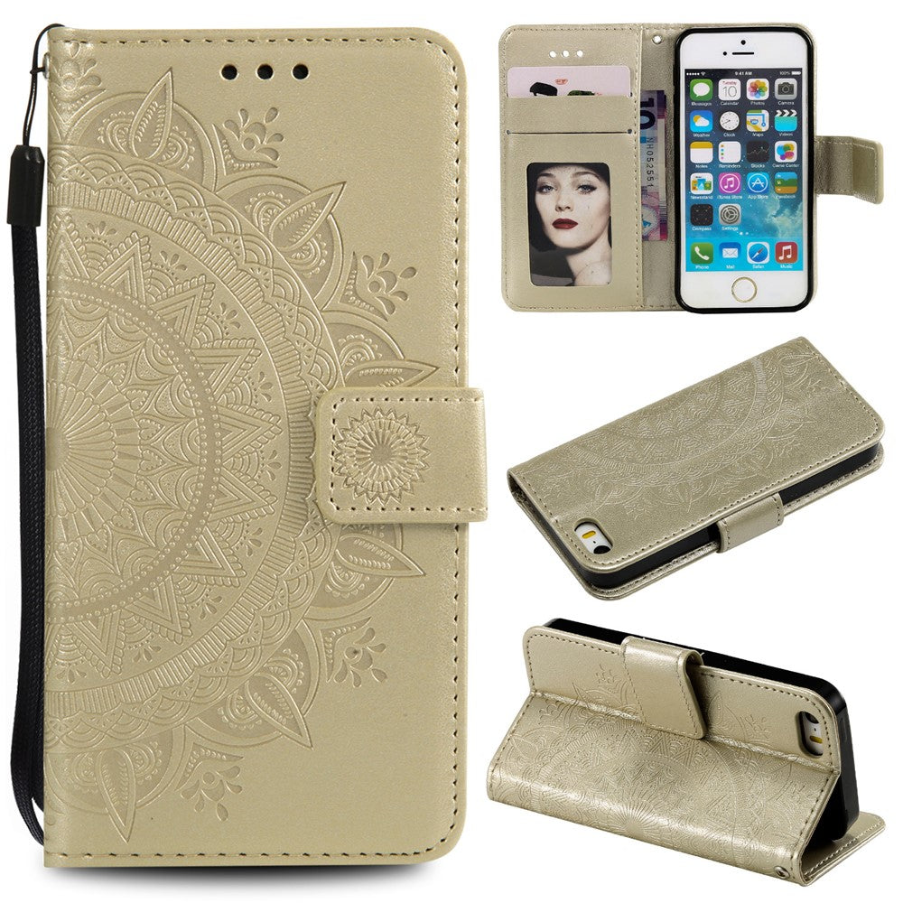 Imprinted Mandala Pattern PU Leather Protection Mobile Phone Case for iPhone SE/5s/5