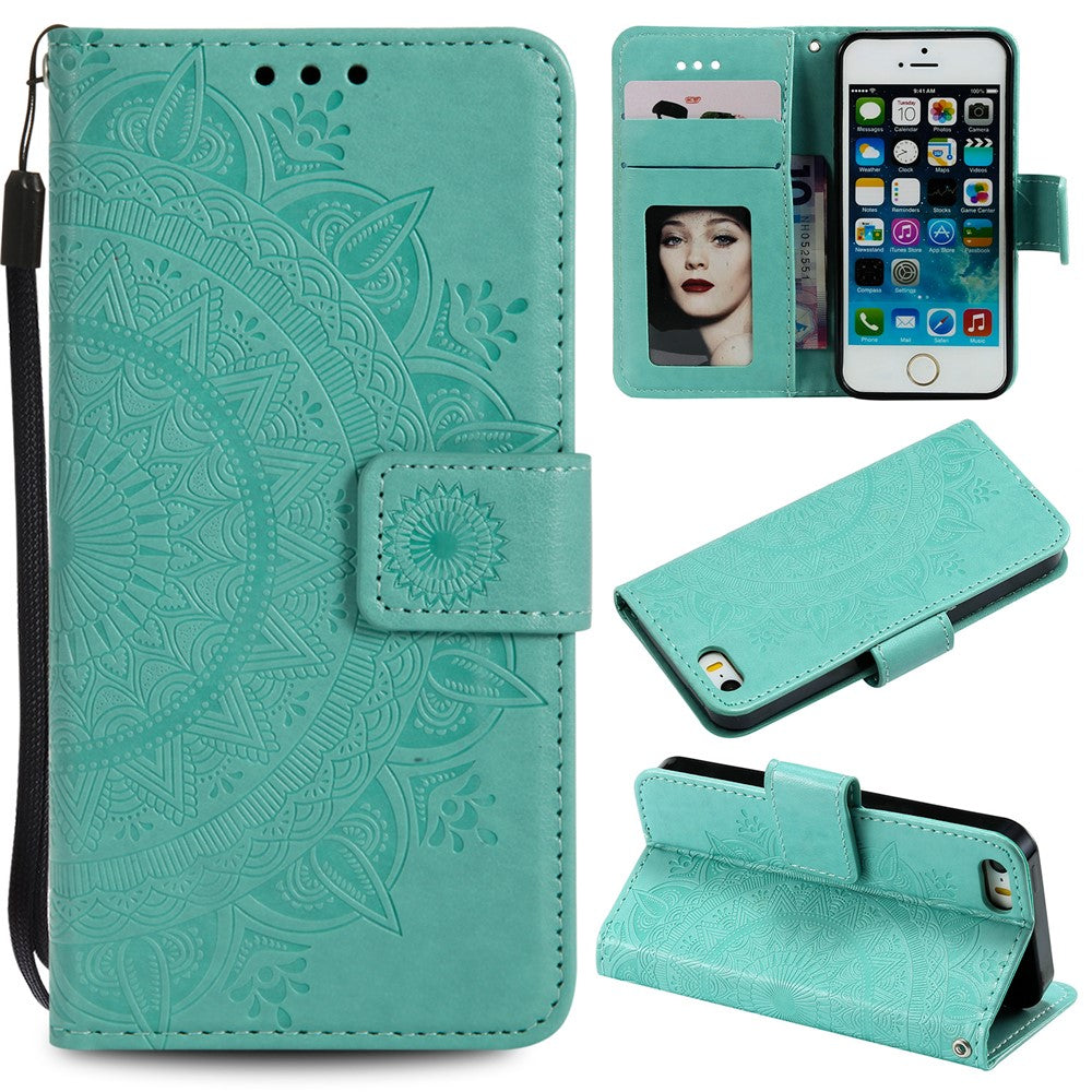 Imprinted Mandala Pattern PU Leather Protection Mobile Phone Case for iPhone SE/5s/5