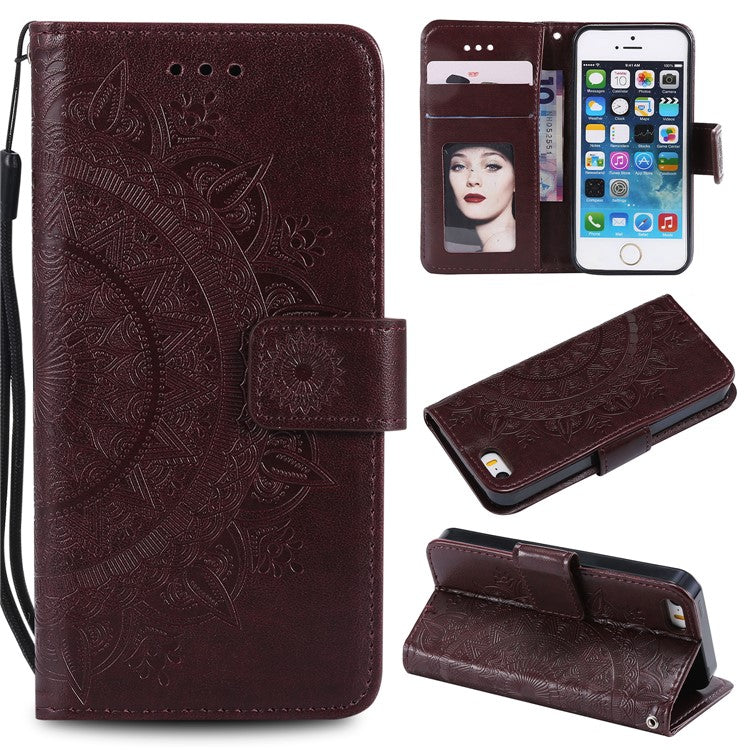 Imprinted Mandala Pattern PU Leather Protection Mobile Phone Case for iPhone SE/5s/5