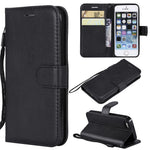 For iPhone SE / 5s / 5 Case Solid Color Leather Mobile Cover Wallet Stand with Strap