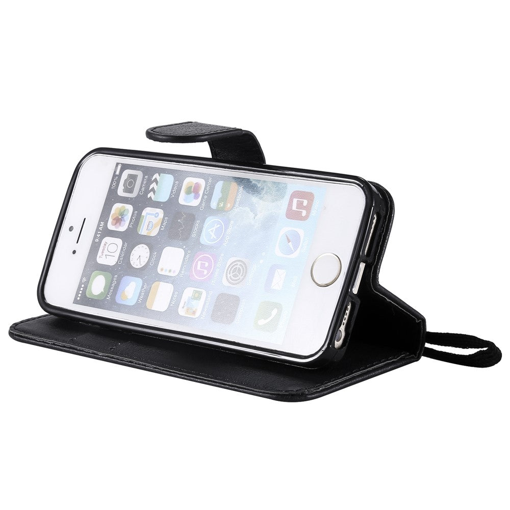 For iPhone SE / 5s / 5 Case Solid Color Leather Mobile Cover Wallet Stand with Strap