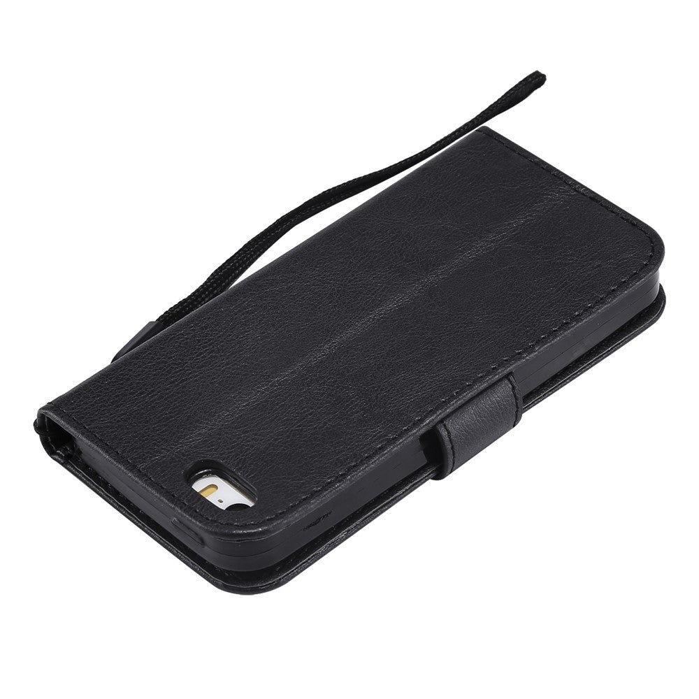 For iPhone SE / 5s / 5 Case Solid Color Leather Mobile Cover Wallet Stand with Strap