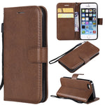 For iPhone SE / 5s / 5 Case Solid Color Leather Mobile Cover Wallet Stand with Strap