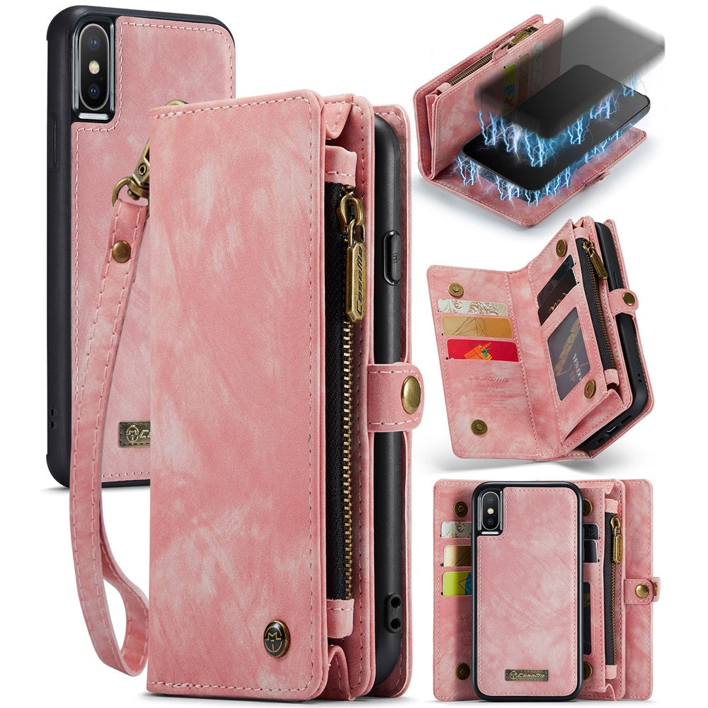 CASEME Vintage PU læder aftagelig 2-i-1 multi-slot pung etui til iPhone Xs Max 6,5-inch