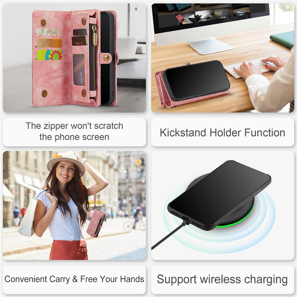 CASEME Vintage PU læder aftagelig 2-i-1 multi-slot pung etui til iPhone Xs Max 6,5-inch