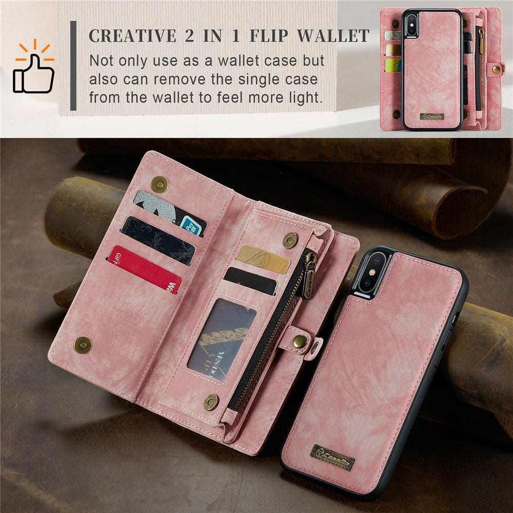 CASEME Vintage PU læder aftagelig 2-i-1 multi-slot pung etui til iPhone Xs Max 6,5-inch