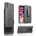 For iPhone XS Max 6.5 inch Woven Texture Swivel Belt Clip Holster PC + TPU Hybrid Cover