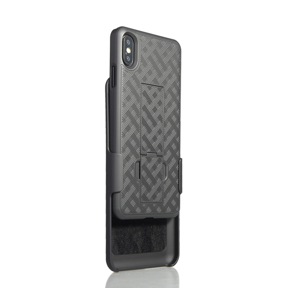 For iPhone XS Max 6.5 inch Woven Texture Swivel Belt Clip Holster PC + TPU Hybrid Cover