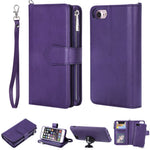 For iPhone SE (2022) / SE (2020)  / 8 / 7 / 6S / 6 Magnetic Leather Case Mobile Cover with Detachable Zipper Wallet Strap