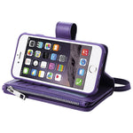 For iPhone SE (2022) / SE (2020)  / 8 / 7 / 6S / 6 Magnetic Leather Case Mobile Cover with Detachable Zipper Wallet Strap