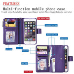 For iPhone SE (2022) / SE (2020)  / 8 / 7 / 6S / 6 Magnetic Leather Case Mobile Cover with Detachable Zipper Wallet Strap