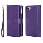For iPhone SE (2022) / SE (2020)  / 8 / 7 / 6S / 6 Magnetic Leather Case Mobile Cover with Detachable Zipper Wallet Strap