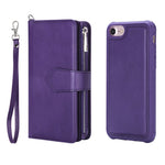 For iPhone SE (2022) / SE (2020)  / 8 / 7 / 6S / 6 Magnetic Leather Case Mobile Cover with Detachable Zipper Wallet Strap