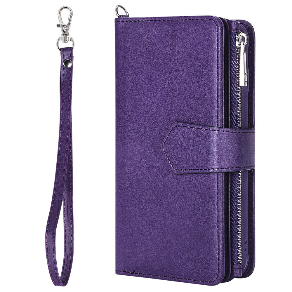 For iPhone SE (2022) / SE (2020)  / 8 / 7 / 6S / 6 Magnetic Leather Case Mobile Cover with Detachable Zipper Wallet Strap