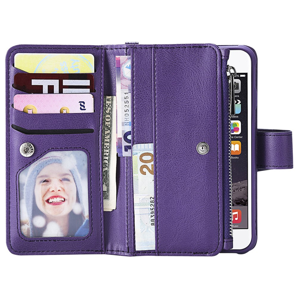 For iPhone SE (2022) / SE (2020)  / 8 / 7 / 6S / 6 Magnetic Leather Case Mobile Cover with Detachable Zipper Wallet Strap