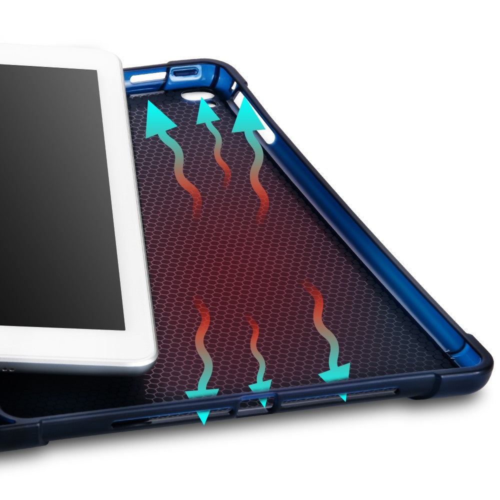 PU-læder tablet-cover til iPad 9,7" (2018) / (2017) / Air 2 / Air (2013) tredobbelt stativ beskyttelsescover indbygget penholder