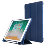 PU-læder tablet-cover til iPad 9,7" (2018) / (2017) / Air 2 / Air (2013) tredobbelt stativ beskyttelsescover indbygget penholder