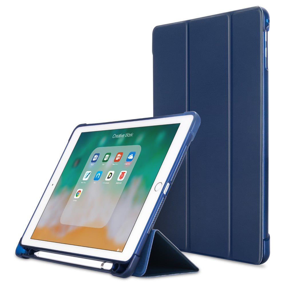 PU-læder tablet-cover til iPad 9,7" (2018) / (2017) / Air 2 / Air (2013) tredobbelt stativ beskyttelsescover indbygget penholder