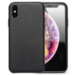 QIALINO Classic Litchi Texture Calf Skin Genuine Leather Coated PC Back Shell for iPhone XS Max 6.5 inch