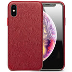 QIALINO Classic Litchi Texture Calf Skin Genuine Leather Coated PC Back Shell for iPhone XS Max 6.5 inch
