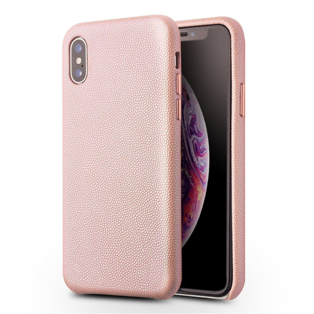 QIALINO Classic Litchi Texture Calf Skin Genuine Leather Coated PC Back Shell for iPhone XS Max 6.5 inch
