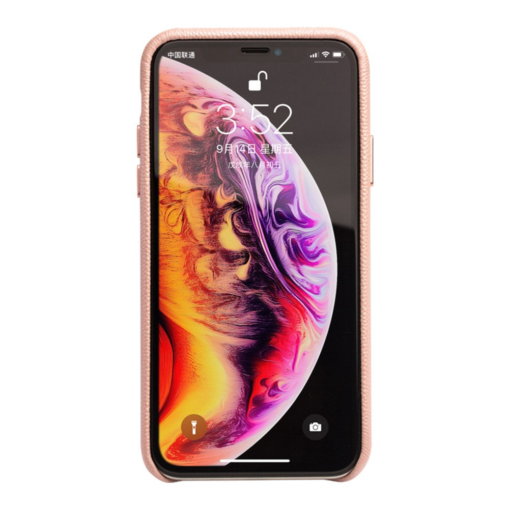 QIALINO Classic Litchi Texture Calf Skin Genuine Leather Coated PC Back Shell for iPhone XS Max 6.5 inch