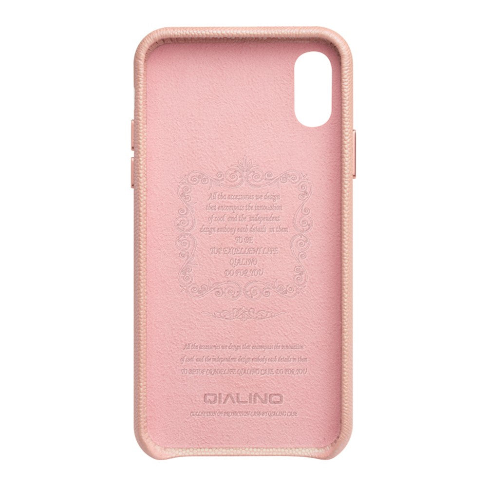 QIALINO Classic Litchi Texture Calf Skin Genuine Leather Coated PC Back Shell for iPhone XS Max 6.5 inch
