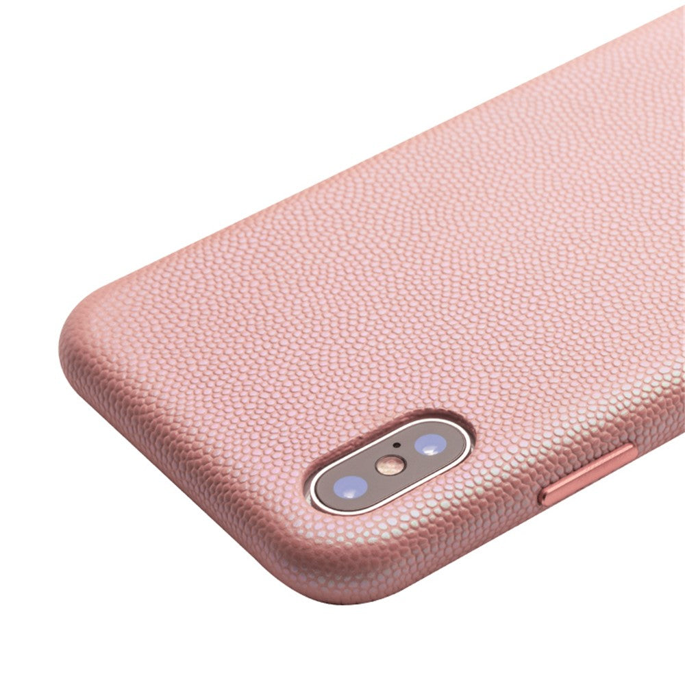 QIALINO Classic Litchi Texture Calf Skin Genuine Leather Coated PC Back Shell for iPhone XS Max 6.5 inch