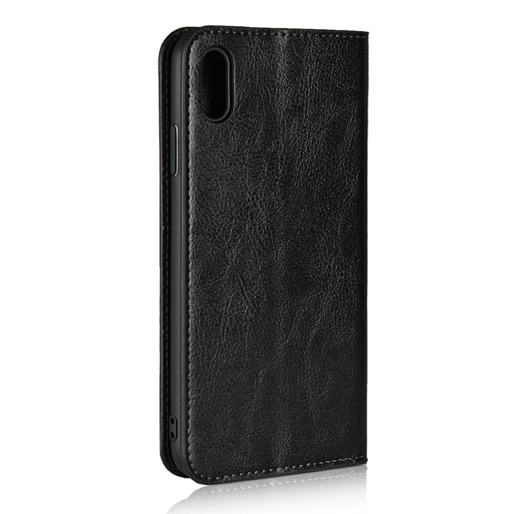 Til iPhone XS Max 6,5 tommer Crazy Horse Ægte Læder Pung Etui med Standfunktion
