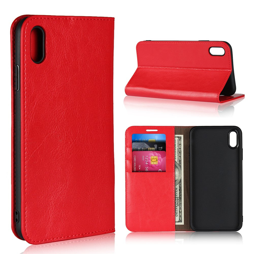 Til iPhone XS Max 6,5 tommer Crazy Horse Ægte Læder Pung Etui med Standfunktion
