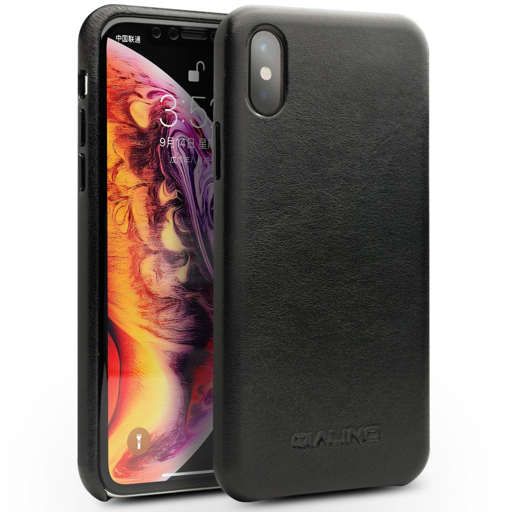 QIALINO til iPhone XS Max 6,5 tommer PC-hardcase beklædt med ægte læder