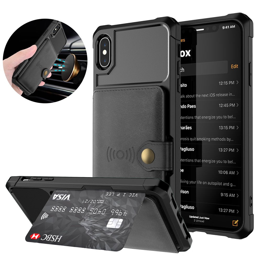 Leather Coated TPU Wallet Kickstand Casing with Built-in Magnetic Sheet for iPhone XS Max 6.5 inch