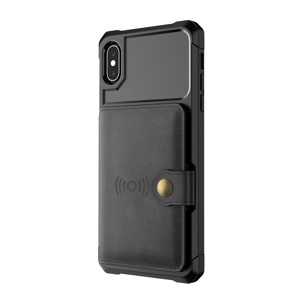 Leather Coated TPU Wallet Kickstand Casing with Built-in Magnetic Sheet for iPhone XS Max 6.5 inch