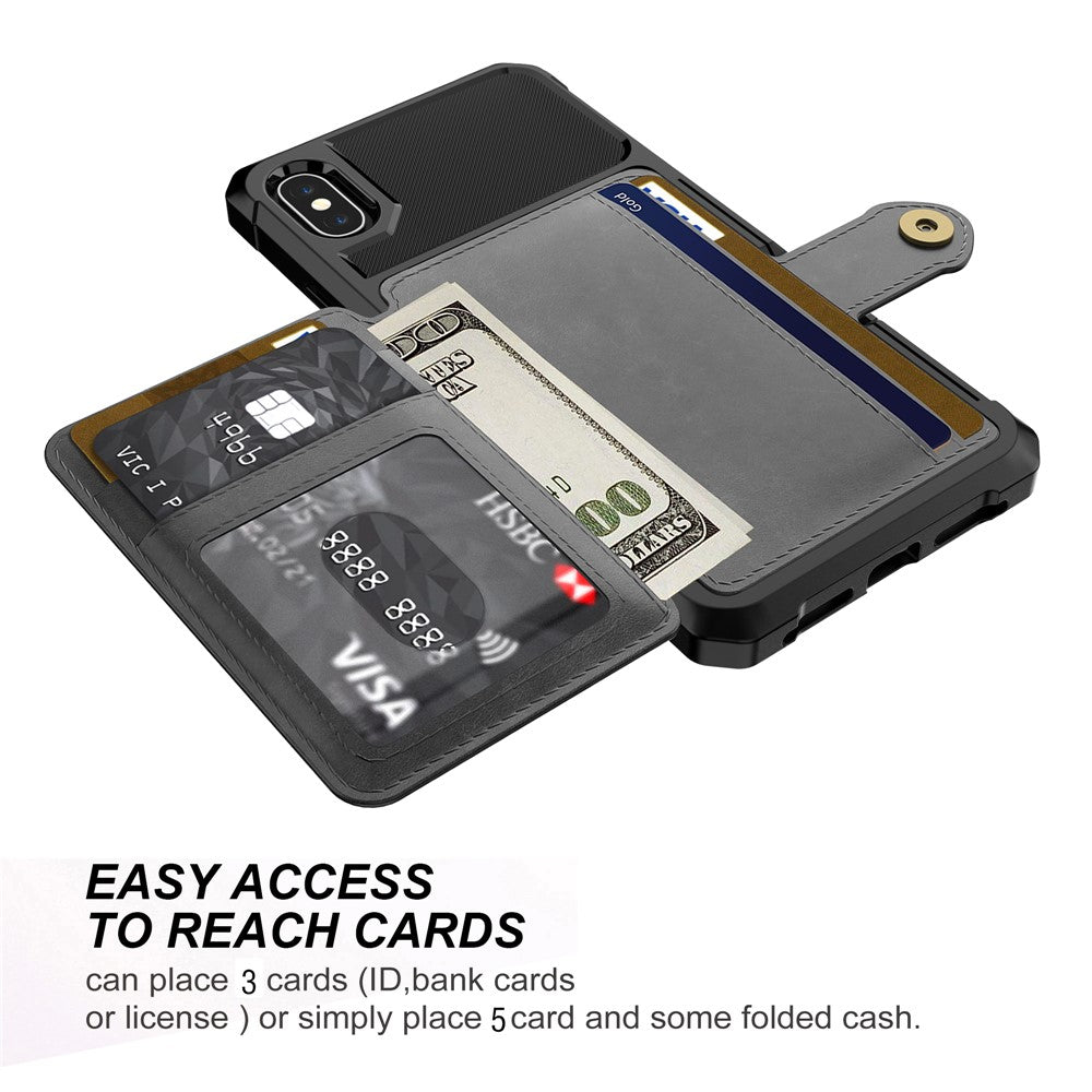 Leather Coated TPU Wallet Kickstand Casing with Built-in Magnetic Sheet for iPhone XS Max 6.5 inch