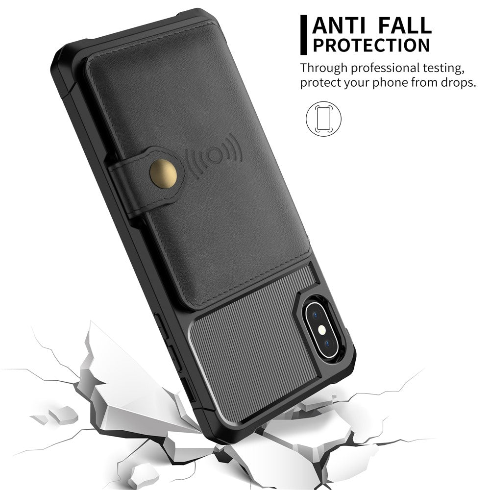 Leather Coated TPU Wallet Kickstand Casing with Built-in Magnetic Sheet for iPhone XS Max 6.5 inch