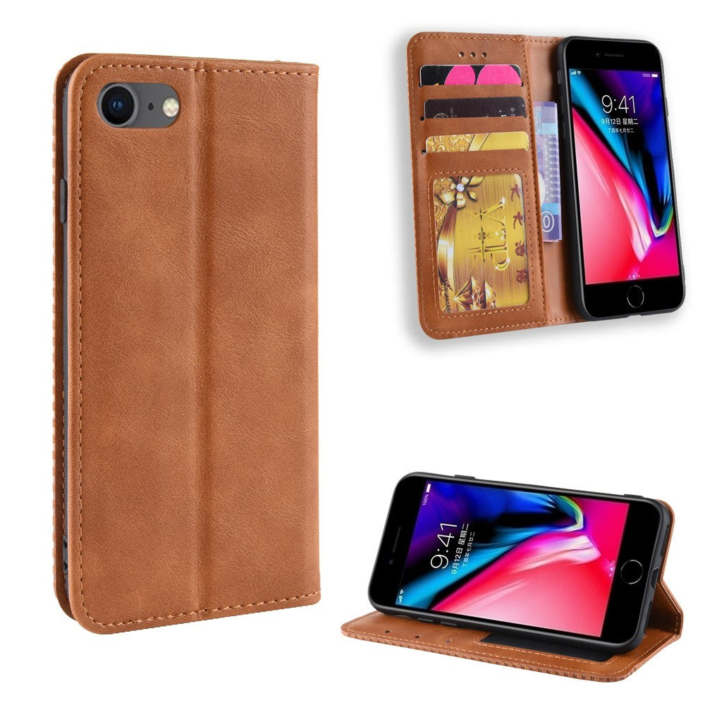 For iPhone 7/8/SE (2020)/SE (2022) Vintage Style PU Leather Wallet Shell Cover Case with Foldable Stand