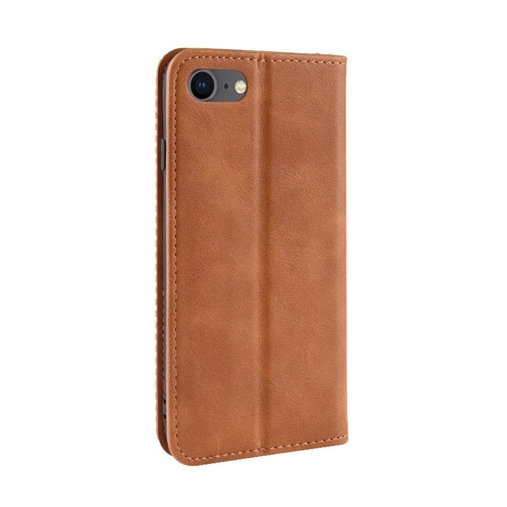For iPhone 7/8/SE (2020)/SE (2022) Vintage Style PU Leather Wallet Shell Cover Case with Foldable Stand