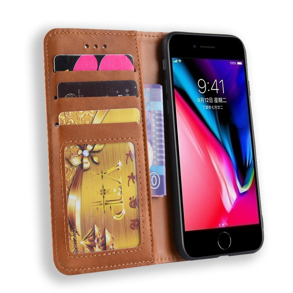 For iPhone 7/8/SE (2020)/SE (2022) Vintage Style PU Leather Wallet Shell Cover Case with Foldable Stand