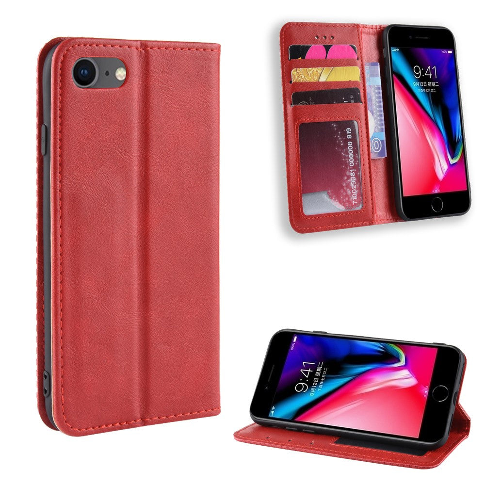 For iPhone 7/8/SE (2020)/SE (2022) Vintage Style PU Leather Wallet Shell Cover Case with Foldable Stand