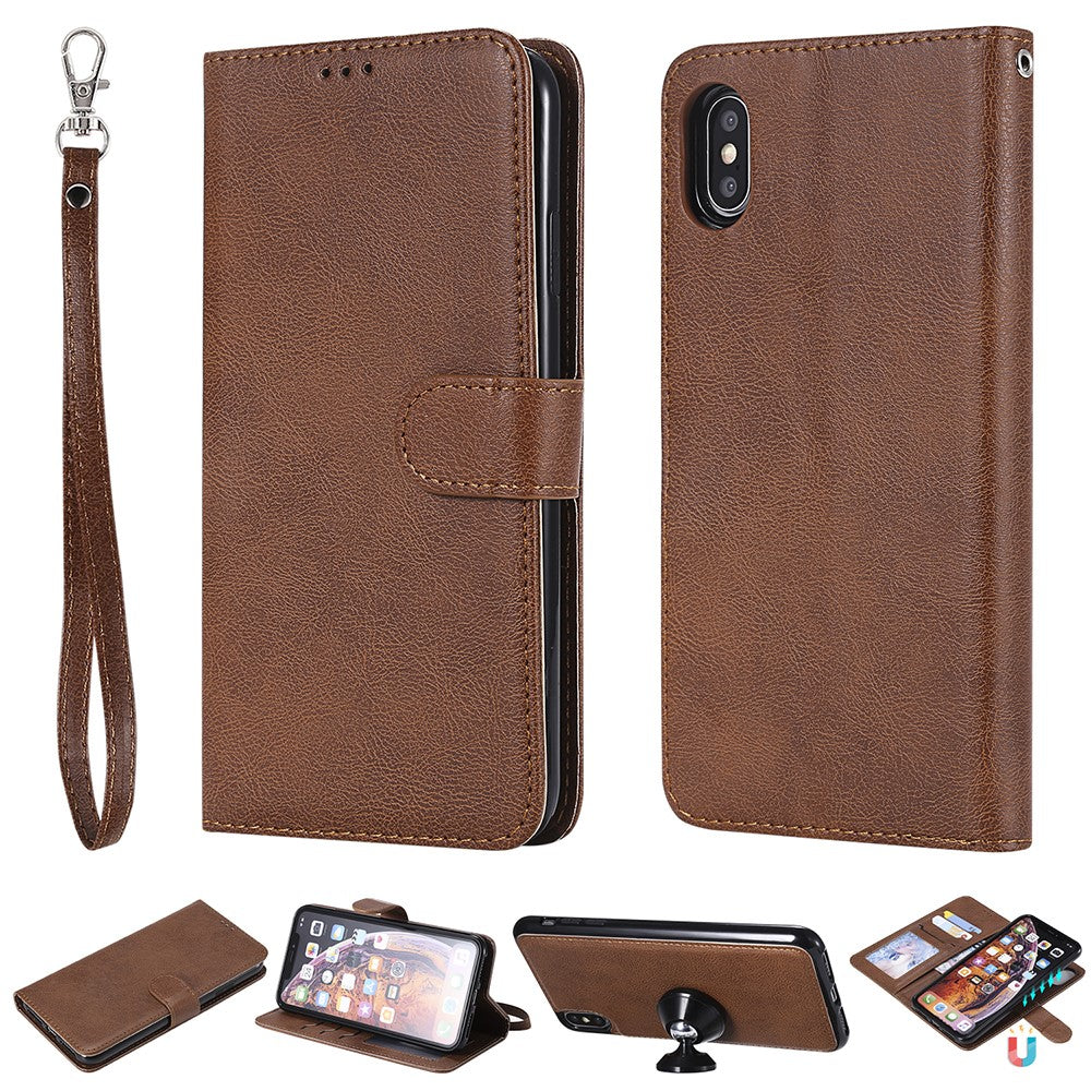 For iPhone XS Max Case 2 in 1 Detachable Magnetic Leather Wallet Mobile Cover with Strap