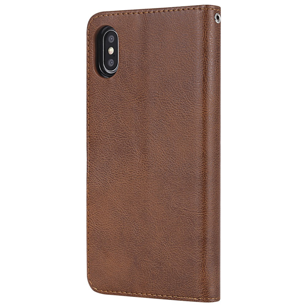 For iPhone XS Max Case 2 in 1 Detachable Magnetic Leather Wallet Mobile Cover with Strap
