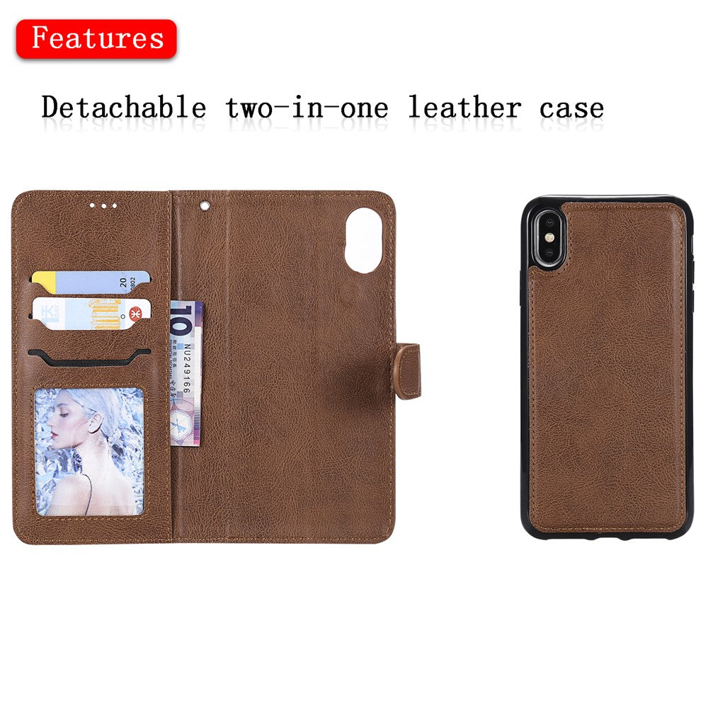 For iPhone XS Max Case 2 in 1 Detachable Magnetic Leather Wallet Mobile Cover with Strap