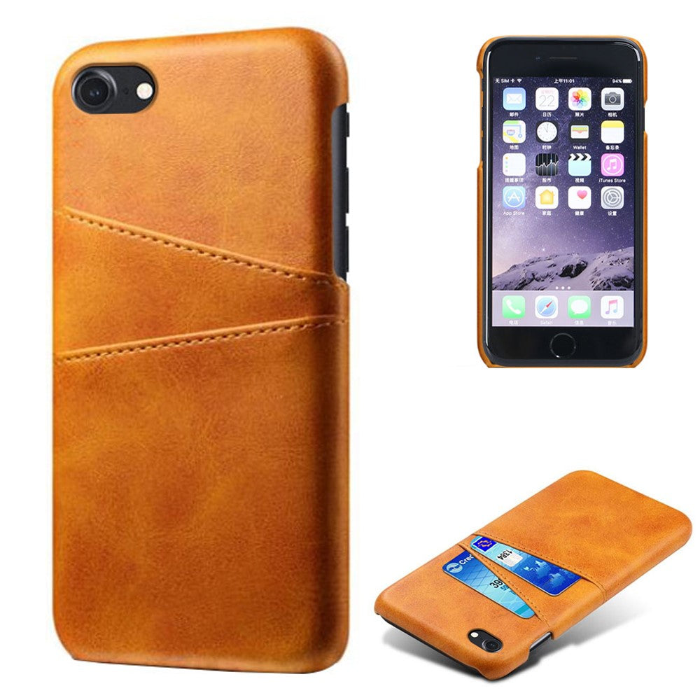 Double Card Slots Case for iPhone 8 / 7 / SE (2022) / SE (2020) 4.7 inch, PU Leather Coated PC Hard Shell Back Cover