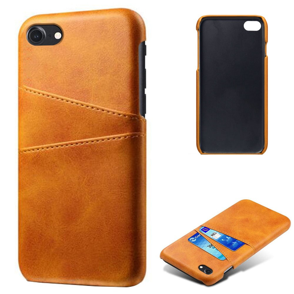 Double Card Slots Case for iPhone 8 / 7 / SE (2022) / SE (2020) 4.7 inch, PU Leather Coated PC Hard Shell Back Cover