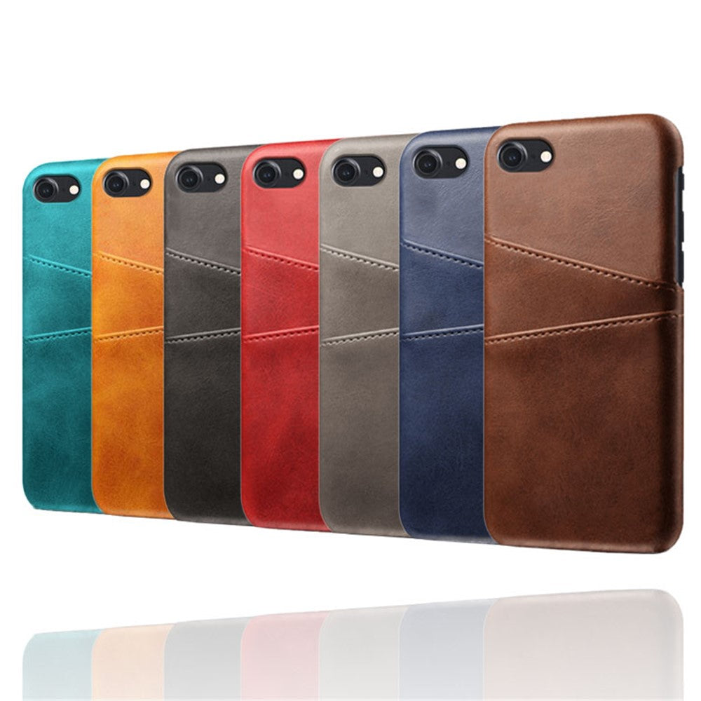 Double Card Slots Case for iPhone 8 / 7 / SE (2022) / SE (2020) 4.7 inch, PU Leather Coated PC Hard Shell Back Cover